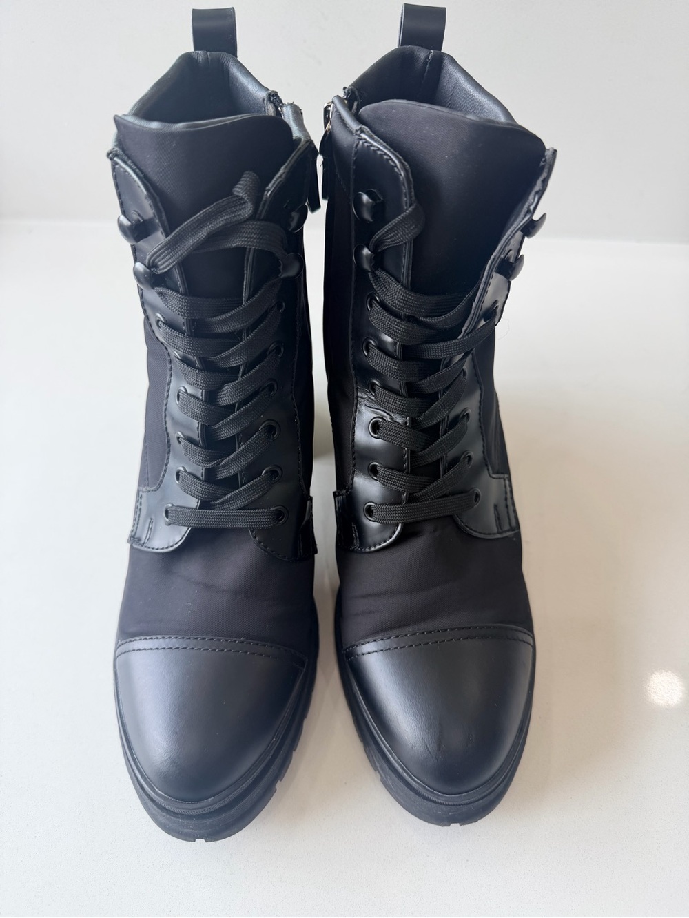 Prada Black Lug Sole Combat Heel Boots w/ Logo Plaque - Picture 3 of 4